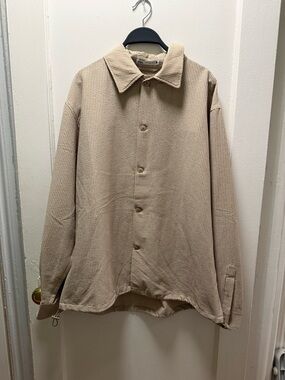 Zara Beige Waffle-Knit Casual Button-Down Shirt